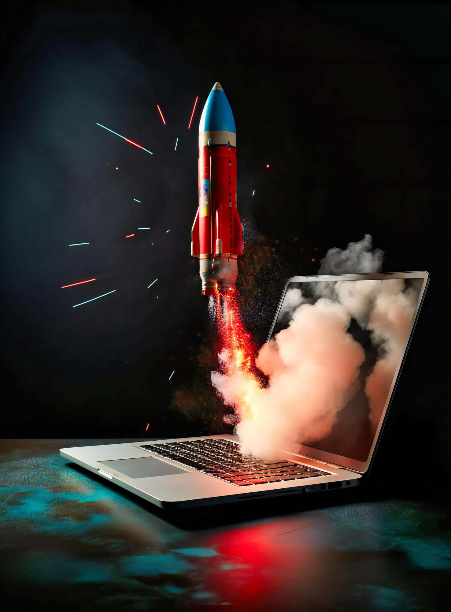 rocket launching out laptop